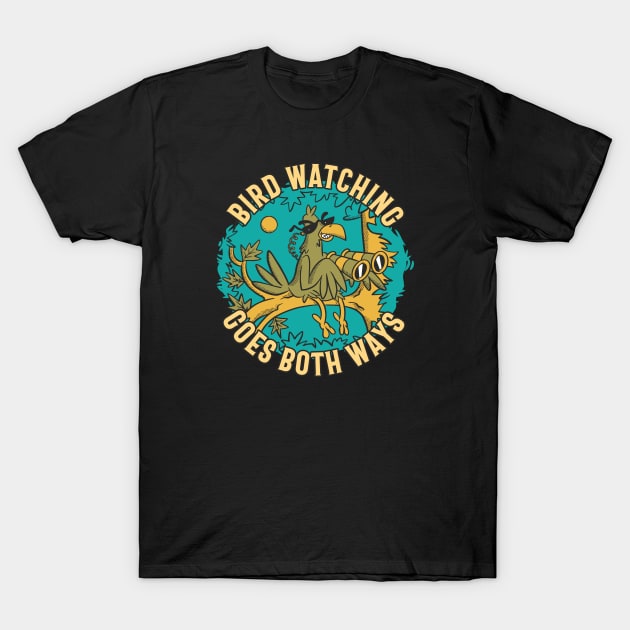 Birdwatching goes Both Ways - Bird with Binoculars T-Shirt by Graphic Duster